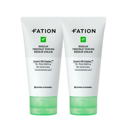 FATION NOSCA9 Trouble Toning Repair Cream 70ml×2EA – Heparin RX Complex™, Niacinamide 2%, Tranexamic Acid 1%, Soothing & Tone Care Moisturizer for Sensitive, Acne-Prone Skin _ Made in KOREA